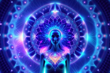 a woman with a glowing body, sacral psytrance concept generative ai art - obrazy, fototapety, plakaty