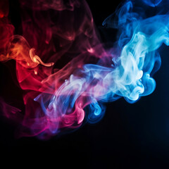 Color smoke abstract background. Cold and hot contrast. Defocused blue red contrast. Vapor floating cloud texture. Generative AI