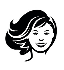 Beautiful woman face business logo template front view for hairdresser beauty salon or cosmetic brand vector illustration isolated on white background.