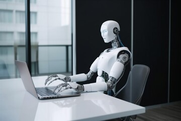 technology ai digital hand laptop document robot artificial office paper. Generative AI.