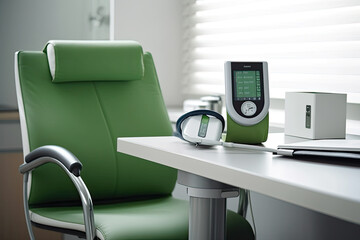 Futuristic green Office chair for donating blood or vaccination of the population