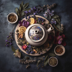 Obraz na płótnie Canvas Tea with flowers, herbal tea, tea with herbal, herbals, ceremony, Generative AI