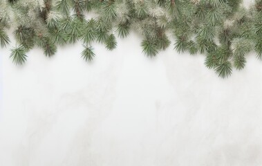 A white background with a bunch of pine needles with a blank space