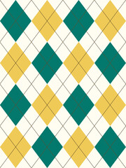 Argyle tartan seamless pattern . Fabric diamond repeating texture on white background. Classic argyle yellow and blue checkered ornament.	