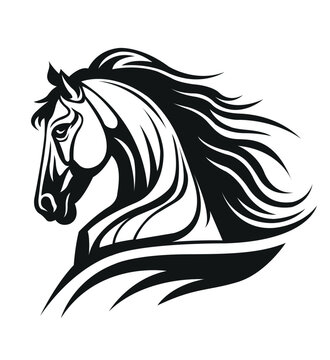 Vector horse head vector line art illustration isolated on white background. Stallion business logo design template.
