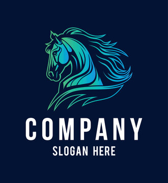 Horse head mascot side view vector art image business company logo template, brand identity logotype on dark background.