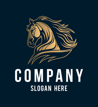 Stallion mascot front and side view company logo vector line art illustration on dark background. Horse head business logo design.
