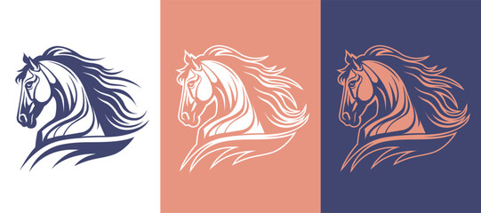 Horse head mascot side view logotype line art eps vector art image illustration. Stallion business company logo design and brand identity graphic.
