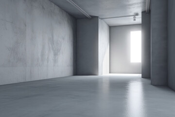 Plain grey interior empty room design, fictitious place. AI generated image