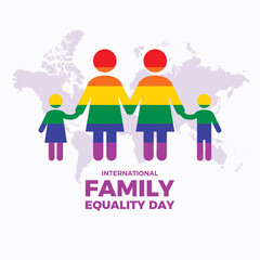 International Family Equality Day vector illustration. Abstract LGBT rainbow family holding hands vector. Two mothers and children design element. Group of rainbow people abstract icon vector