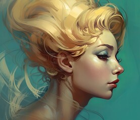 Romantic Woman Portrait Face Vintage Digital Generated Artwork Illustration