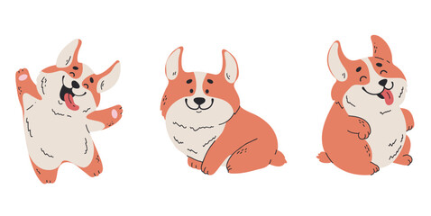 Corgi dog line art style character isolated set concept. Vector graphic design illustration
