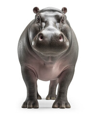 full body shot of a fat funny hippo / hippopotamus looking straight at the camera isolated over a transparent background, wild animal / wildlife / safari or zoo design element, generative AI - 599962159