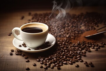 Fototapeta premium espresso drink bean breakfast brown mug cafe morning aroma cup. Generative AI.