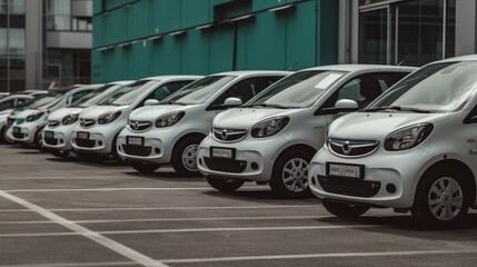 A fleet of electric vehicles parked and charging. AI generated
