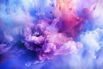 Mesmerizing Blue and Purple Mist: A Fusion of Colorful Smoke and Paint Swirls in a Stormy Sky