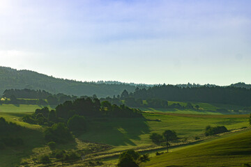 Obraz premium Landscape with fields and blue sky