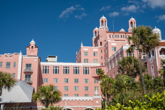 St. Pete Beach, FL, US-April 23, 2023: The historic Don CeSar Hotel known as the Pink Palace of St. Pete Beach which opened in 1928.