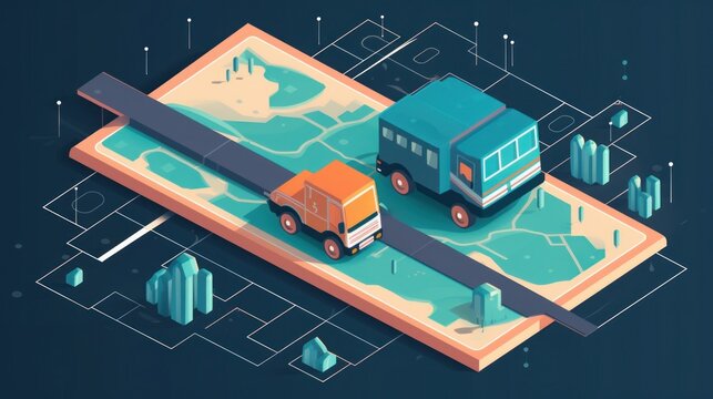 A GPS map tracking the journey of a delivery truck. AI generated