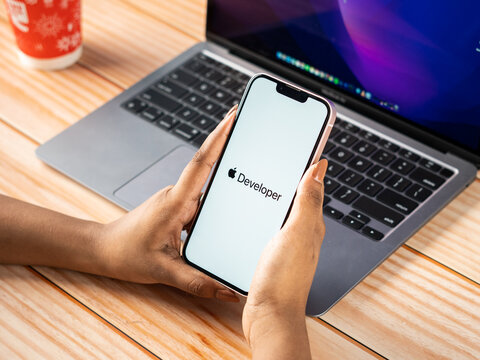 West Bangal, India - February 20, 2023 : Apple Developer on phone screen stock image.