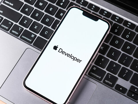 West Bangal, India - February 20, 2023 : Apple Developer on phone screen stock image.