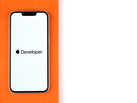 West Bangal, India - February 20, 2023 : Apple Developer on phone screen stock image.