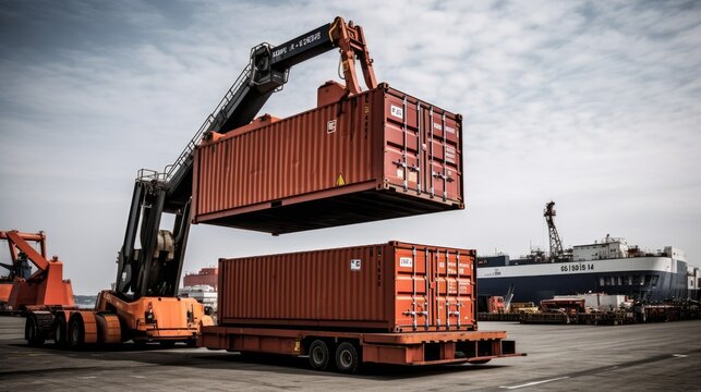 A sea cargo container being lifted by a crane. AI generated