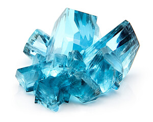 Quartz Rainbow Flame Blue Aqua Aura crystal cluster closeup isolated on white background. Generative Ai.