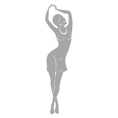 Silhouette of a woman in style. The girl is slender and beautiful. Lady is suitable for aesthetic decor, posters, stickers, logo. Vector illustration.