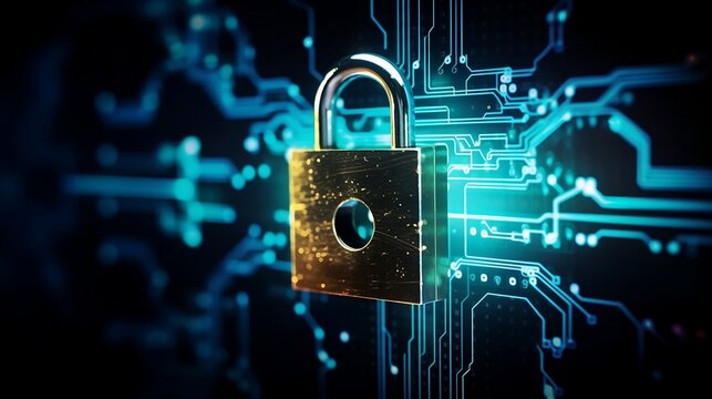 Monitor digital, closed padlock on digital data, safety concept. Generative AI.
