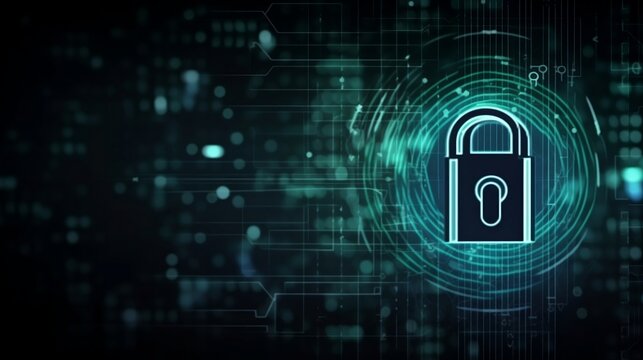 Monitor digital, closed padlock on digital data, safety concept. Generative AI.