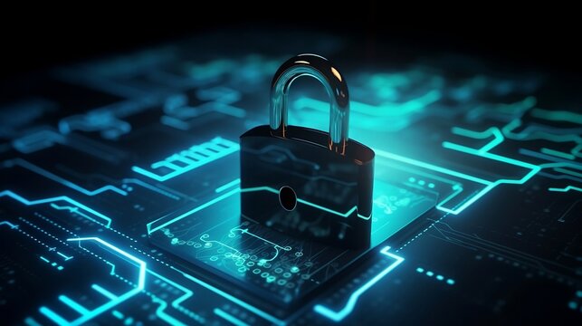 Monitor digital, closed padlock on digital data, safety concept. Generative AI.
