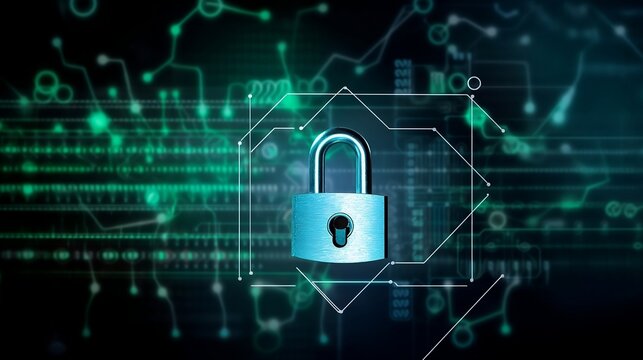 Monitor digital, closed padlock on digital data, safety concept. Generative AI.