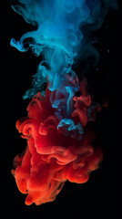 Fototapeta na wymiar Color smoke abstract background. Cold and hot contrast. Defocused blue red contrast. Vapor floating cloud texture. Generative AI