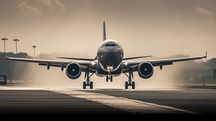 Obraz premium An aircraft taking off from a runway. AI generated