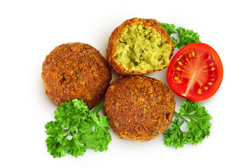 falafel ball isolated on a white background with full depth of field. Top view. Flat lay.