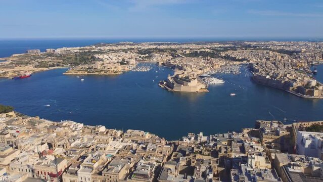 View of Valletta, Malta island, Europe. Old city and Mediterranean sea