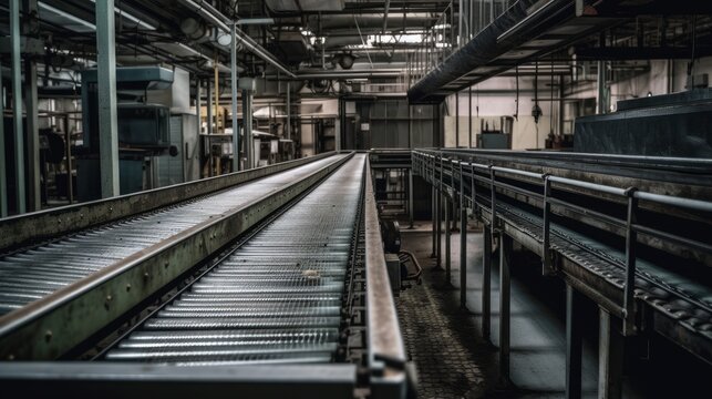 A conveyor belt in a factory. AI generated