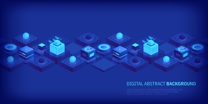 Future technology digital abstract background concept Digital cyberspace and data network Quantum computer or block chain of finance data Blockchain fintech and mining cryptocurrency Vector isometric