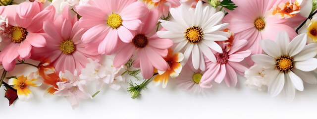 Blossoming elegance: Panoramic banner of radiant flowers, setting a tranquil and inviting tone for events.
