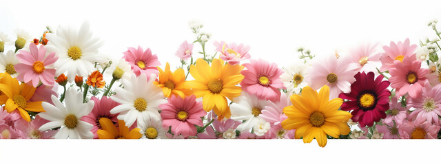 Serene floral banner: A gentle cascade of pastel-hued daisies and blooms, perfect for springtime promotions.