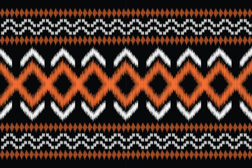 Ethnic Ikat fabric pattern geometric style.African Ikat embroidery Ethnic oriental pattern black background. Abstract,vector,illustration.For texture,clothing,scraf,decoration,carpet.