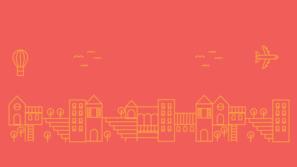 Fototapeta premium An abstract illustration of a vibrant cityscape, featuring birds in flight above it.