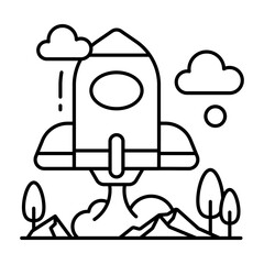 Conceptual linear design icon of rocket 