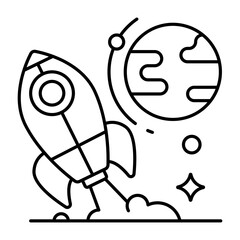 Conceptual linear design icon of rocket 