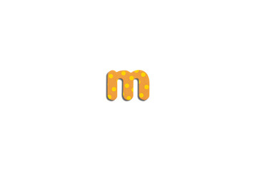 Alphabet letter M on a white isolated background. Top view, flat lay