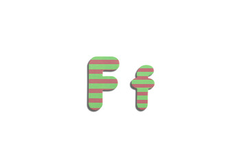 Alphabet letter F on a white isolated background. Top view, flat lay