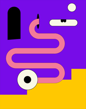 A modern poster featuring a black and white cat against a vibrant purple and yellow background