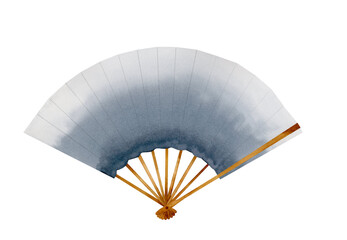 Watercolor illustration of a gray-blue open paper fan with a winter style. Element isolated on white background - obrazy, fototapety, plakaty