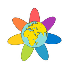 Rainbow flower with a globe-shaped core. Vector illustration